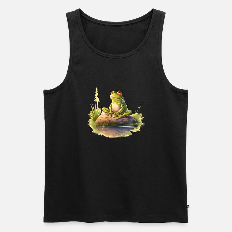Frosch träumt in der Abendsonne - Männer Premium Bio Tank Top - Schwarz