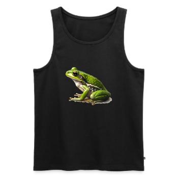 La grenouille est parfaitement camouflée dans l’herbe verte - Débardeur bio Premium Homme - noir - Devant - AI Model Male 178 light (178cm)