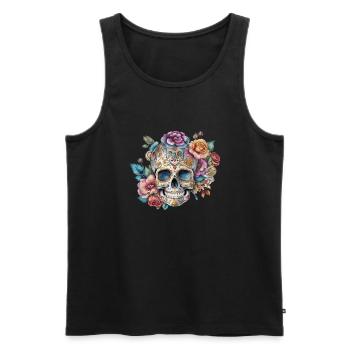 skull, romantic, flower, vintage, rose, tatoo art - Men's Premium Organic Tank Top - black - Front - AI Model Male 178 light (178cm)