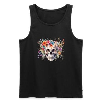 skull surrounded with wildflower - Men's Premium Organic Tank Top - black - Front - AI Model Male 178 light (178cm)