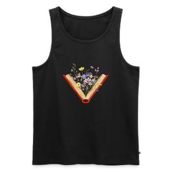 Livre de fleurs sauvages - Lecteur d’amoureux des livres artistiques - Débardeur bio Premium Homme - noir - Devant - AI Model Male 178 light (178cm)