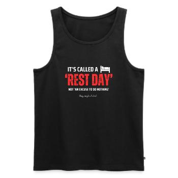 Jour de repos - Pas une excuse - T-shirt de motivation drôle - Débardeur bio Premium Homme - noir - Devant - Michal (187cm)