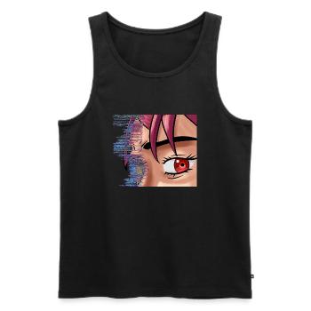 Anime Glitch Eye – Design im Cyberpunk-Stil - Männer Premium Bio Tank Top - Schwarz - Vorne - AI Model Male 178 light (178cm)