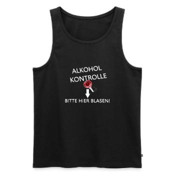 Alkohol Kontrolle - Bitte hier blasen Spruch - Männer Premium Bio Tank Top - Schwarz - Vorne - Michal (187cm)
