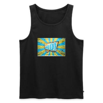 No! Comic Style Bubble Graffiti Lettering on Brick - Men's Premium Organic Tank Top - black - Front - AI Model Male 178 light (178cm)