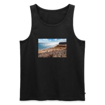 Vue sur une belle baie de baignade Risco del paso - Débardeur bio Premium Homme - noir - Devant - AI Model Male 178 light (178cm)