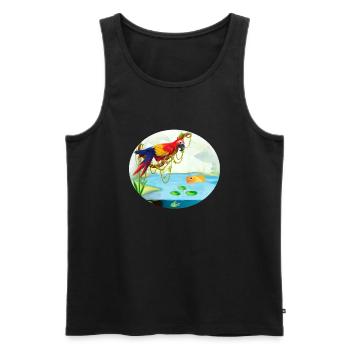 Papagei Ara im Wald am See mit Fisch bunt - Männer Premium Bio Tank Top - Schwarz - Vorne - AI Model Male 178 light (178cm)