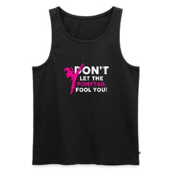 dont let the ponytail fool you Design for a kung - Men's Premium Organic Tank Top - black - Front - AI Model Male 178 light (178cm)