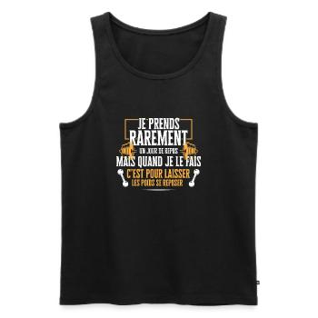 "Jour de repos - muscu" t-shirt humour musculation - Débardeur bio Premium Homme - noir - Devant - Michal (187cm)