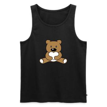 Cute kawaii teddy bear holding red heart showing love - Men's Premium Organic Tank Top - black - Front - Michal (187cm)