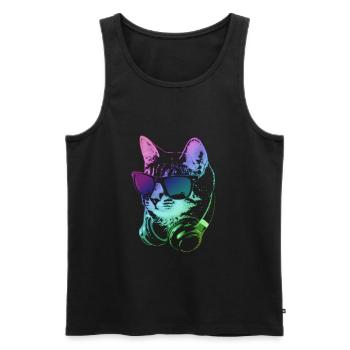 DJ Cat In Neon Lights - Men's Premium Organic Tank Top - black - Front - AI Model Male 178 light (178cm)