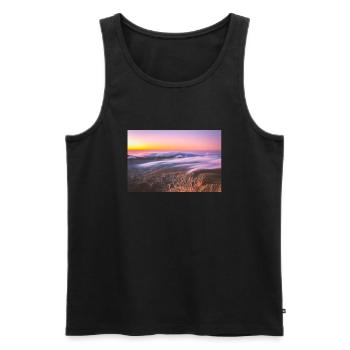 Lever de soleil épique depuis le sommet du mont Olympe - Débardeur bio Premium Homme - noir - Devant - AI Model Male 178 light (178cm)