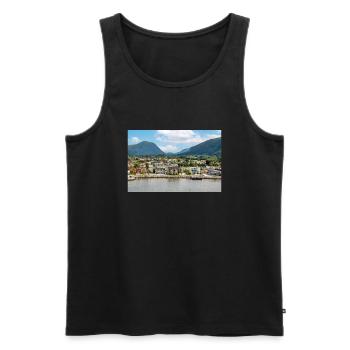 Nordfjordeid Panorama view from harbor norway - Men's Premium Organic Tank Top - black - Front - AI Model Male 178 light (178cm)