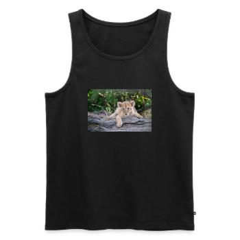 Löwenbaby schaut ganz neugierig - Männer Premium Bio Tank Top - Schwarz - Vorne - Michal (187cm)