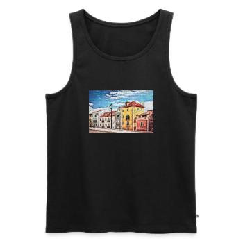 Vintage Color Buildings Row -Lisbon Portugal Lover - Débardeur bio Premium Homme - noir - Devant - AI Model Male 178 light (178cm)