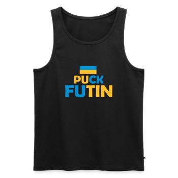 puck futin logo design - Men's Premium Organic Tank Top - black - Front - AI Model Male 178 light (178cm)