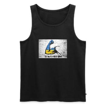 Slava Ukraini Schriftzug Motto Ukraine Muskeln spielen - Männer Premium Bio Tank Top - Schwarz - Vorne - Michal (187cm)