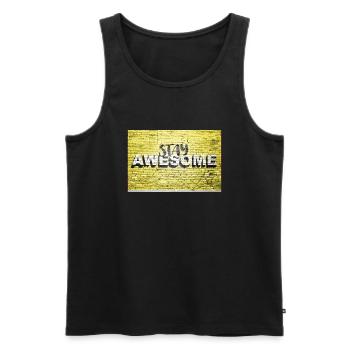 Stay Awesome Spruch Schriftzug Graffiti auf Brick Wa - Männer Premium Bio Tank Top - Schwarz - Vorne - AI Model Male 178 light (178cm)