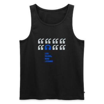 Quote ideas design less talking, more listening - Débardeur bio Premium Homme - noir - Devant - Michal (187cm)