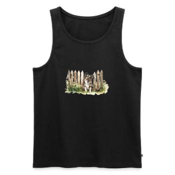 Border Collie am Zaun - Männer Premium Bio Tank Top - Schwarz - Vorne - AI Model Male 178 light (178cm)