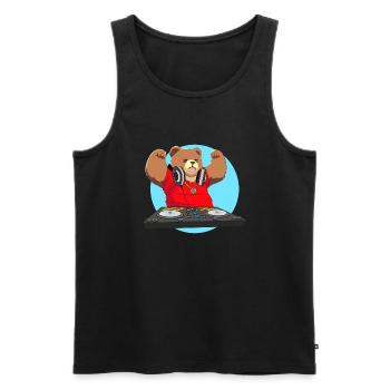 DJ Bear Loco Animal Squad - Débardeur bio Premium Homme - noir - Devant - AI Model Male 178 light (178cm)
