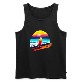 Sonnenuntergang mit Surfbrett - Männer Premium Bio Tank Top - Schwarz - Vorne - AI Model Male 178 light (178cm)