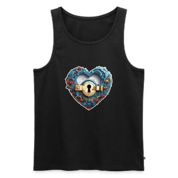 Shoulder Lock / Key / Heart Lock / Motif - Men's Premium Organic Tank Top - black - Front - AI Model Male 178 light (178cm)