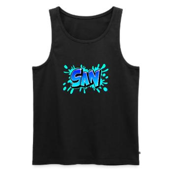 Graffiti San splash bleu - Débardeur bio Premium Homme - noir - Devant - AI Model Male 178 light (178cm)