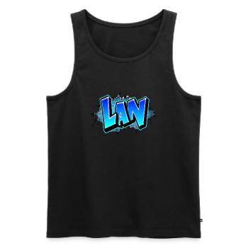 Graffiti Lan Fissures briques bleues - Débardeur bio Premium Homme - noir - Devant - AI Model Male 178 light (178cm)