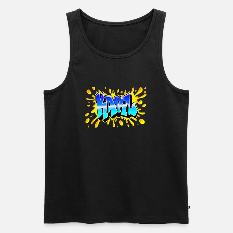 KARL SPLASH YELLOW GRAFFITI - Männer Premium Bio Tank Top - Schwarz