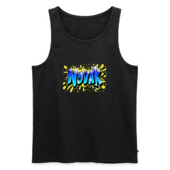 Graffiti NOVAK splash yellow name printable - Men's Premium Organic Tank Top - black - Front - AI Model Male 178 light (178cm)