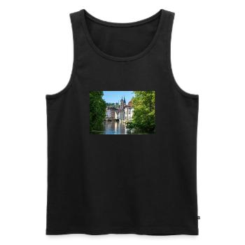 Cityscape of Esslingen am Neckar from Agnesbrücke - Men's Premium Organic Tank Top - black - Front - AI Model Male 178 light (178cm)