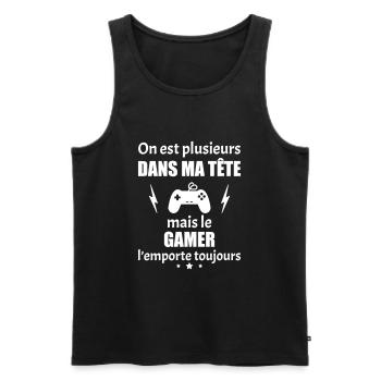 Plusieurs dans ma tête Gamer, gameur,geek,humour - Débardeur bio Premium Homme - noir - Devant - Michal (187cm)