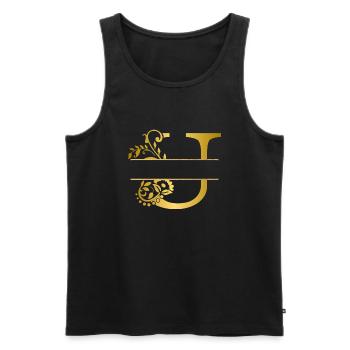 Personalisierter Blumen-U-Buchstabe aus Gold - Geschenkidee - Männer Premium Bio Tank Top - Schwarz - Vorne - Michal (187cm)