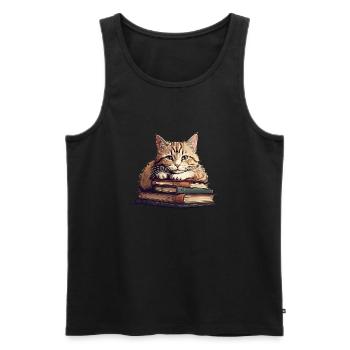 Süße Katze auf Bücherstapel - Männer Premium Bio Tank Top - Schwarz - Vorne - AI Model Male 178 light (178cm)
