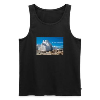 Vieille ville de Mykonos Église de Panagia Paraportiani - Débardeur bio Premium Homme - noir - Devant - AI Model Male 178 light (178cm)