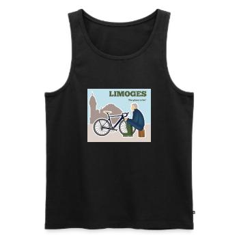 Limoges, The place to be l'homme en bleu - Débardeur bio Premium Homme - noir - Devant - Michal (187cm)