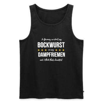 Bockwurst - In Germany we say Dampfriemen - Männer Premium Bio Tank Top - Schwarz - Vorne - AI Model Male 178 light (178cm)