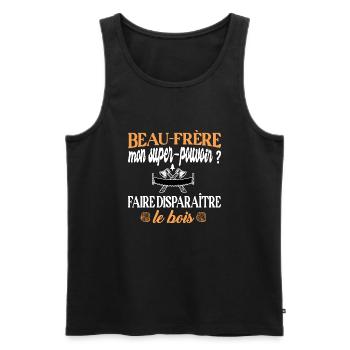 Beau-frère t-shirt bûcheron amateur de bois humour - Débardeur bio Premium Homme - noir - Devant - Michal (187cm)