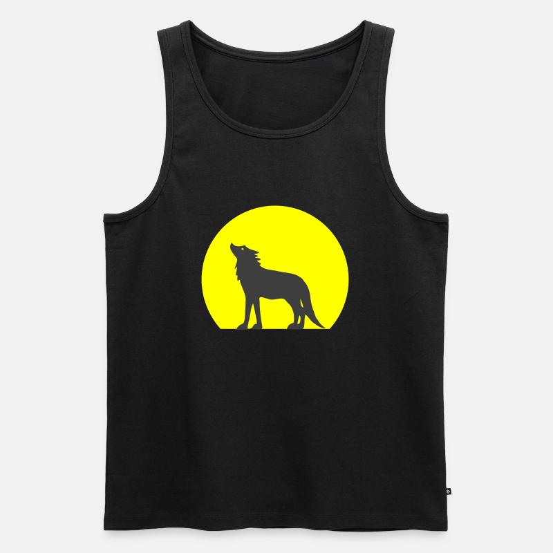 Silhouette Wolf und Mond - Männer Premium Bio Tank Top - Schwarz