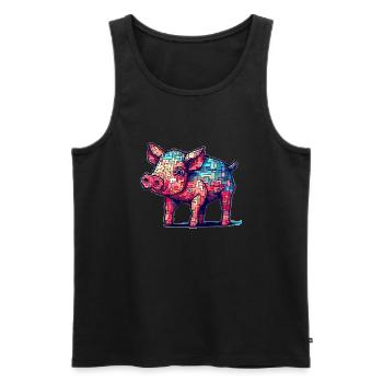 Mignon petit porcelet au look 8 bits - Débardeur bio Premium Homme - noir - Devant - Michal (187cm)