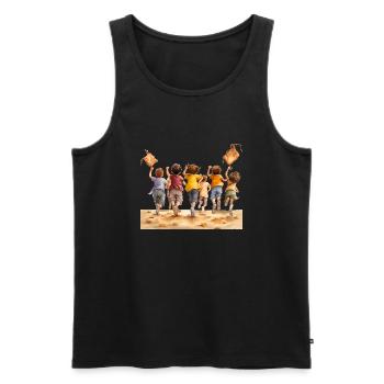 Out of school, off home - Men's Premium Organic Tank Top - black - Front - AI Model Male 178 light (178cm)