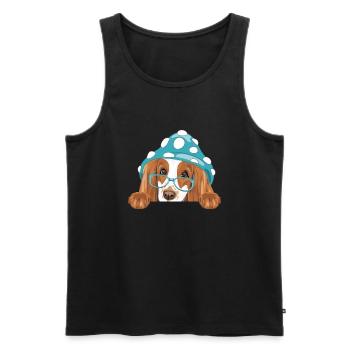 Chien Peeking Cocker Spaniel avec chapeau d’amanite bleue - Débardeur bio Premium Homme - noir - Devant - Michal (187cm)