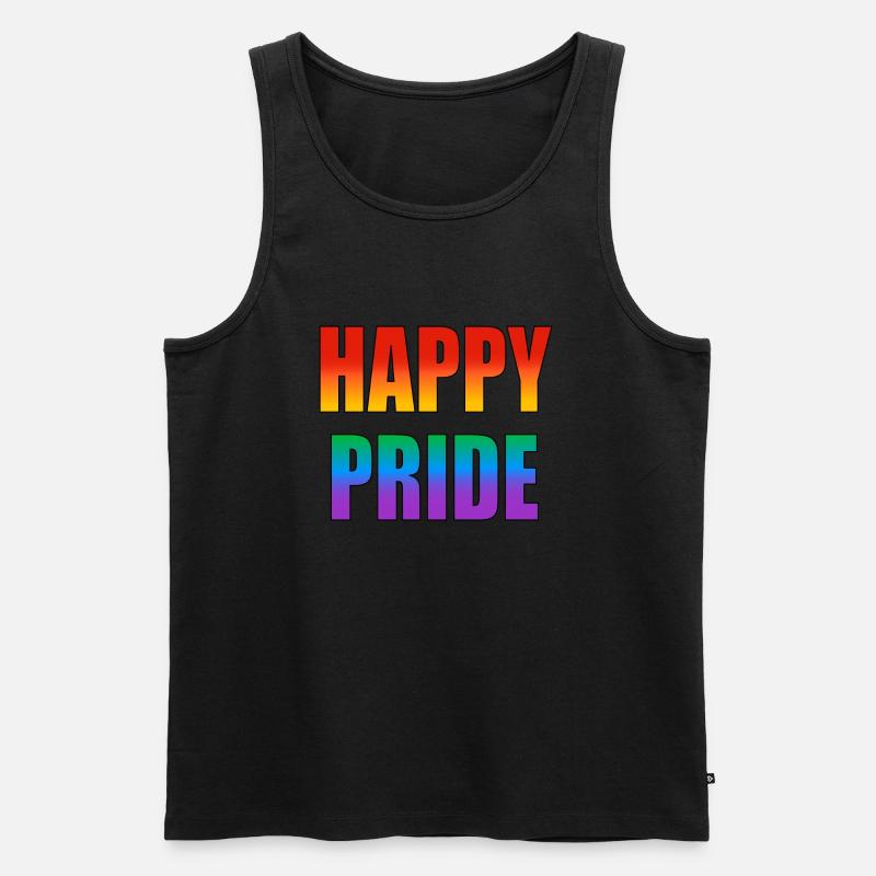 Happy Pride Regenbogen-Text - Männer Premium Bio Tank Top - Schwarz