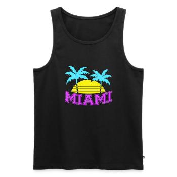 Miami États-Unis Palm Trees Beach Sun America Floride Logo - Débardeur bio Premium Homme - noir - Devant - Michal (187cm)