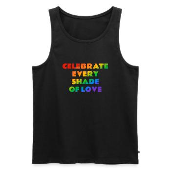 Celebrate Every Shade of Love Regenbogentext - Männer Premium Bio Tank Top - Schwarz - Vorne - AI Model Male 178 light (178cm)