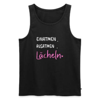 Einatmen. Ausatmen. Lächeln - Sprüche Statement - Männer Premium Bio Tank Top - Schwarz - Vorne - AI Model Male 178 light (178cm)