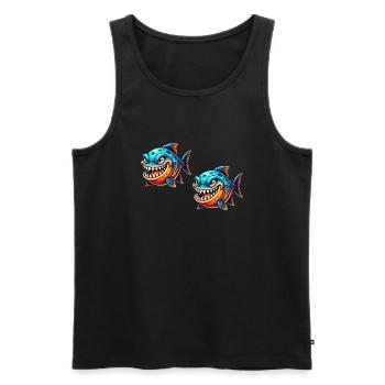 piranha comic fisch 2 - Männer Premium Bio Tank Top - Schwarz - Vorne - AI Model Male 178 light (178cm)