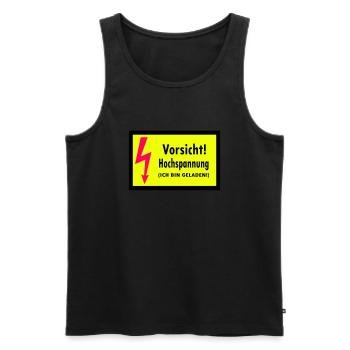Caution! High-voltage (I'm loaded) - Men's Premium Organic Tank Top - black - Front - AI Model Male 178 light (178cm)