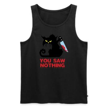 Vous n’avez rien vu – Mystérieux Cat Design - Débardeur bio Premium Homme - noir - Devant - AI Model Male 178 light (178cm)